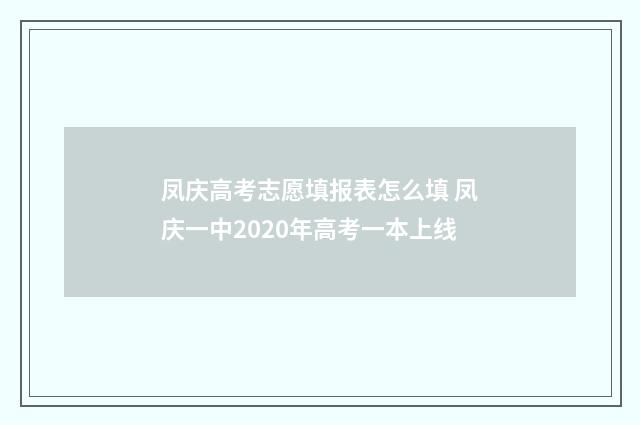 凤庆高考志愿填报表怎么填 凤庆一中2020年高考一本上线