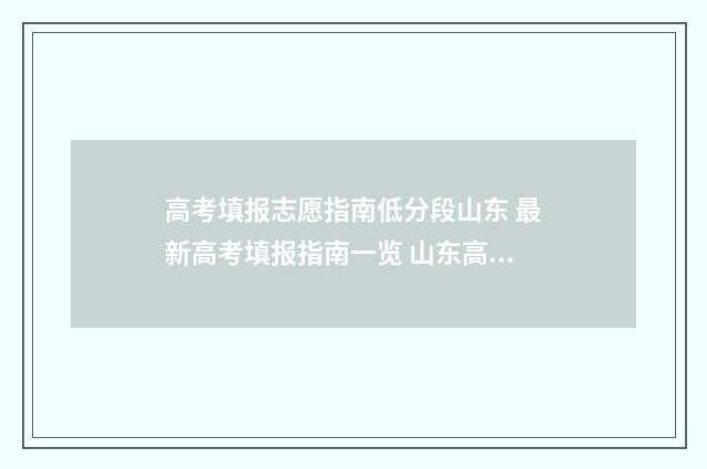 高考填报志愿指南低分段山东 最新高考填报指南一览 山东高考填报志愿指南
