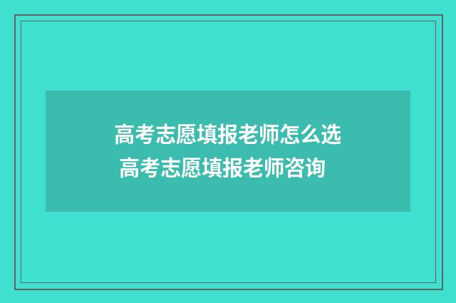 高考志愿填报老师怎么选 高考志愿填报老师咨询