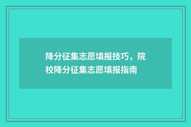 降分征集志愿填报技巧，院校降分征集志愿填报指南