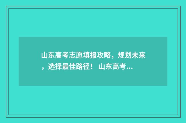 山东高考志愿填报攻略,规划未来,选择最佳路径! 山东高考志愿填报方式