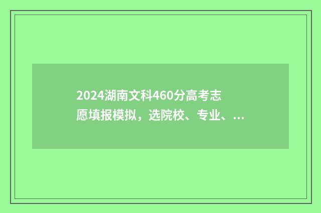 2024湖南文科460分高考志愿填报模拟，选院校、专业、职业指导 2024湖南文科461分位次多少