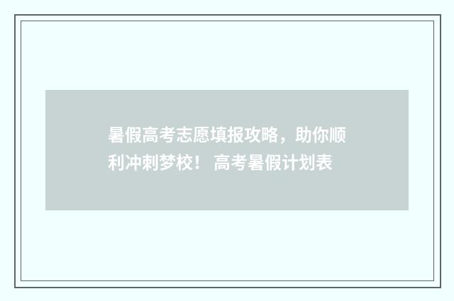 暑假高考志愿填报攻略，助你顺利冲刺梦校！ 高考暑假计划表