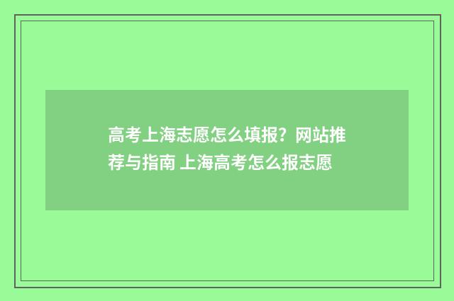高考上海志愿怎么填报？网站推荐与指南 上海高考怎么报志愿