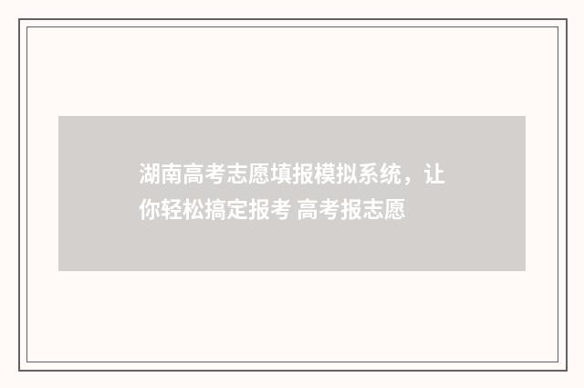 湖南高考志愿填报模拟系统,让你轻松搞定报考 高考报志愿