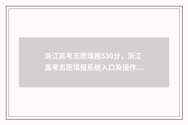 浙江高考志愿填报530分，浙江高考志愿填报系统入口及操作指南 浙江高考志愿填报二段时间