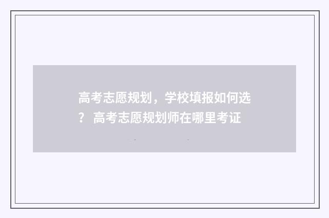 高考志愿规划，学校填报如何选？ 高考志愿规划师在哪里考证