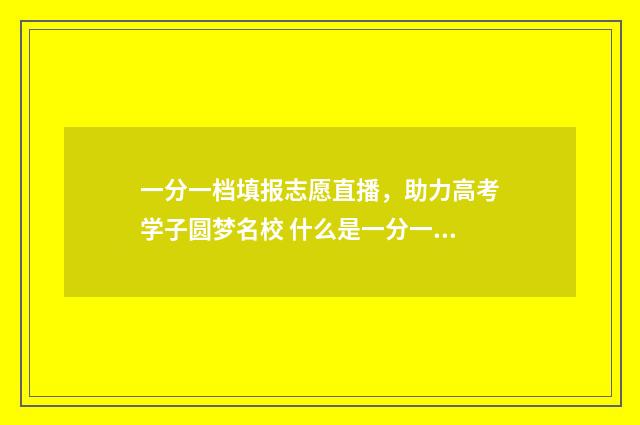 一分一档填报志愿直播，助力高考学子圆梦名校 什么是一分一档录取