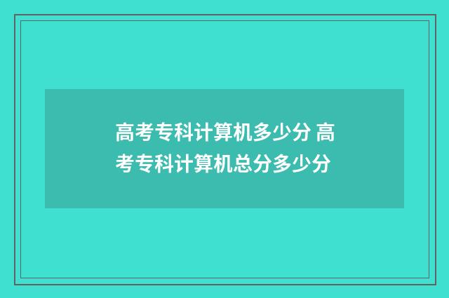 高考专科计算机多少分 高考专科计算机总分多少分
