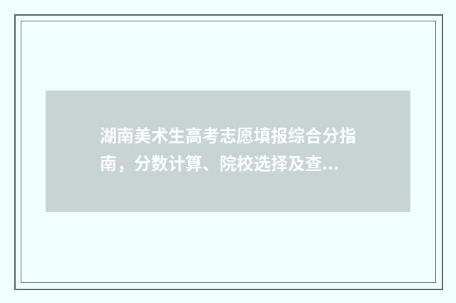 湖南美术生高考志愿填报综合分指南，分数计算、院校选择及查询入口 湖南美术生高考后能报哪些学校