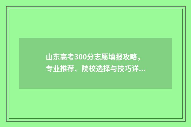山东高考300分志愿填报攻略，专业推荐、院校选择与技巧详解 山东高考300分左右