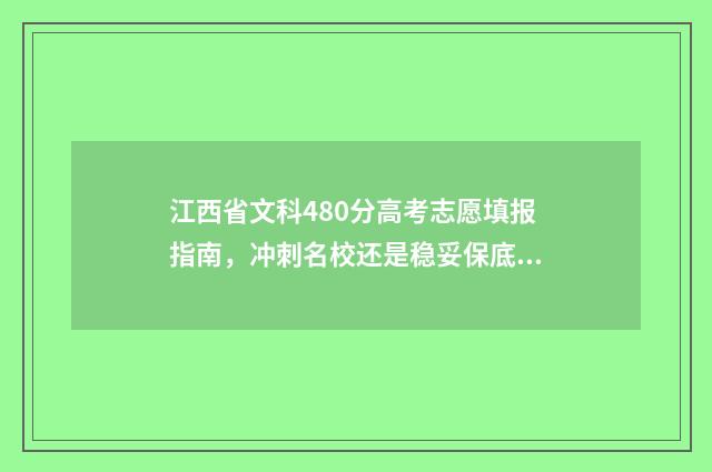 江西省文科480分高考志愿填报指南，冲刺名校还是稳妥保底？ 江西省文科480分报警察类学校有哪些