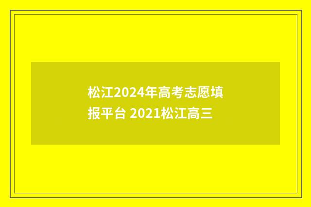 松江2024年高考志愿填报平台 2021松江高三