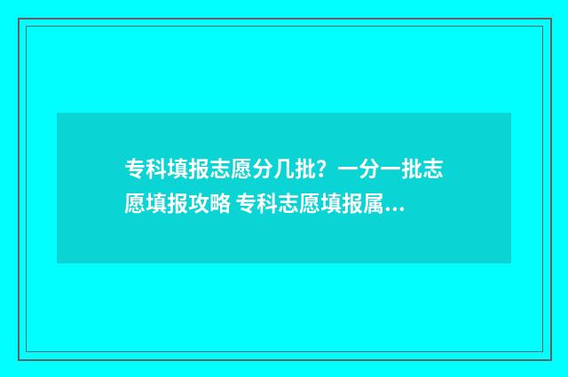 专科填报志愿分几批?一分一批志愿填报攻略 专科志愿填报属于什么批次
