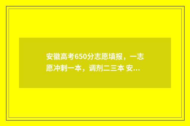 安徽高考650分志愿填报,一志愿冲刺一本,调剂二三本 安徽高考分数线650分