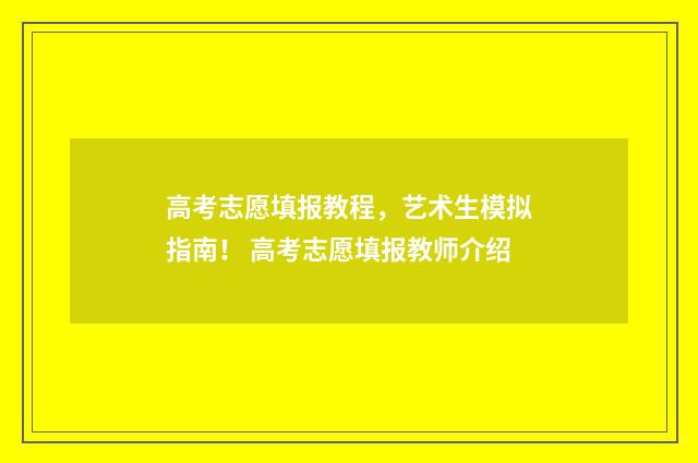 高考志愿填报教程，艺术生模拟指南！ 高考志愿填报教师介绍