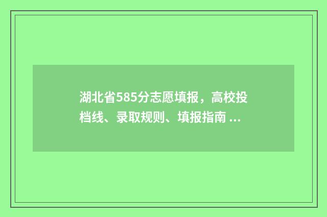 湖北省585分志愿填报，高校投档线、录取规则、填报指南 2020年湖北585分能上什么大学