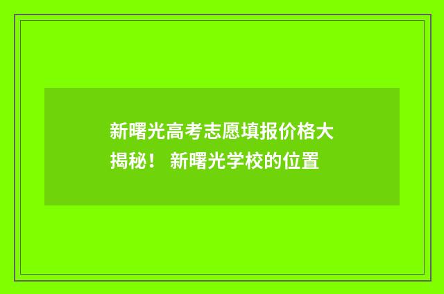 新曙光高考志愿填报价格大揭秘！ 新曙光学校的位置