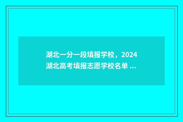 湖北一分一段填报学校，2024湖北高考填报志愿学校名单 湖北分数一分一段