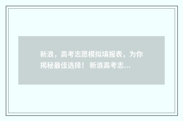 新浪，高考志愿模拟填报表，为你揭秘最佳选择！ 新浪高考志愿通