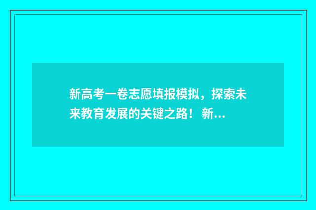 新高考一卷志愿填报模拟，探索未来教育发展的关键之路！ 新高考一卷是什么意思?