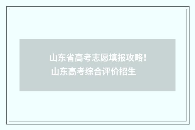 山东省高考志愿填报攻略！ 山东高考综合评价招生