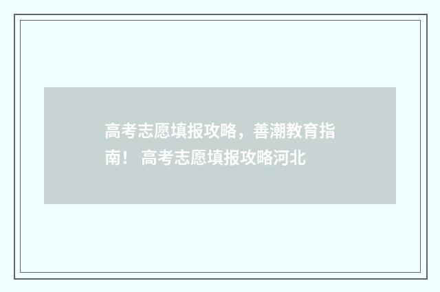 高考志愿填报攻略，善潮教育指南！ 高考志愿填报攻略河北