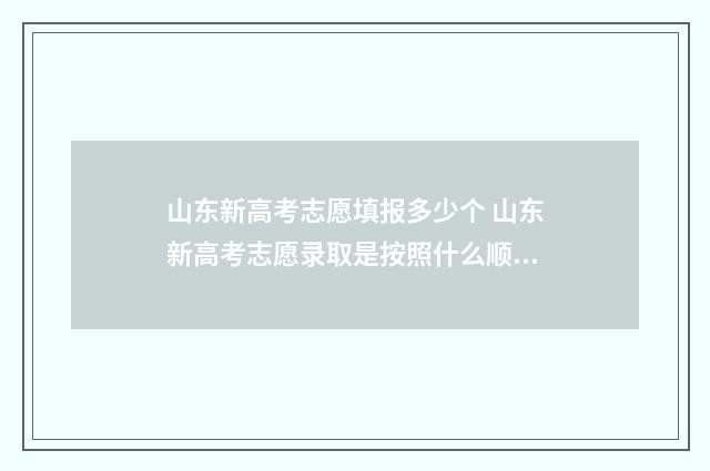山东新高考志愿填报多少个 山东新高考志愿录取是按照什么顺序
