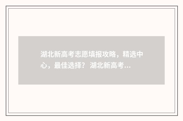 湖北新高考志愿填报攻略,精选中心,最佳选择? 湖北新高考志愿填报草表