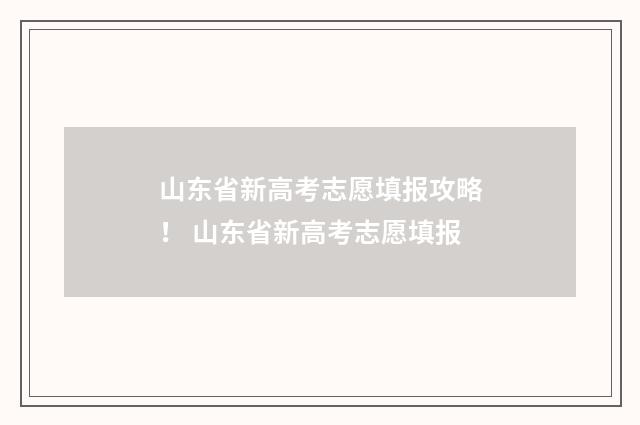 山东省新高考志愿填报攻略！ 山东省新高考志愿填报
