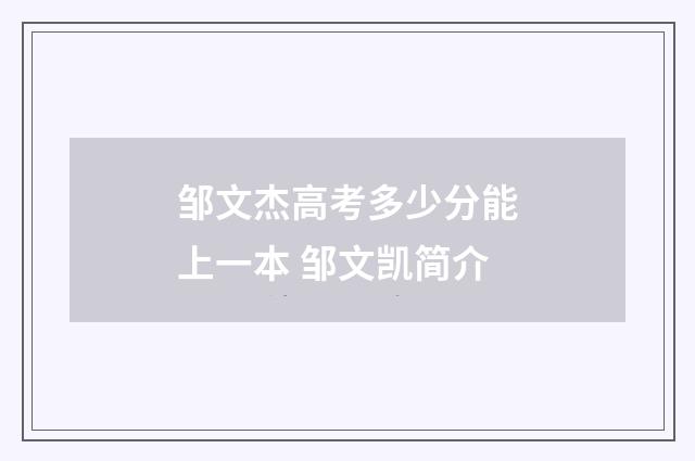 邹文杰高考多少分能上一本 邹文凯简介