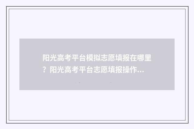 阳光高考平台模拟志愿填报在哪里?阳光高考平台志愿填报操作指南 阳光高考平台在线考试