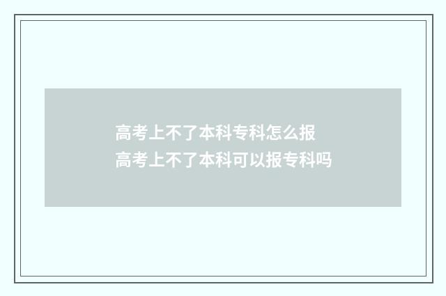 高考上不了本科专科怎么报 高考上不了本科可以报专科吗