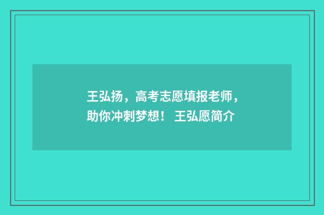 王弘扬，高考志愿填报老师，助你冲刺梦想！ 王弘愿简介