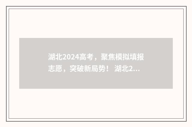 湖北2024高考，聚焦模拟填报志愿，突破新局势！ 湖北2024高考人数