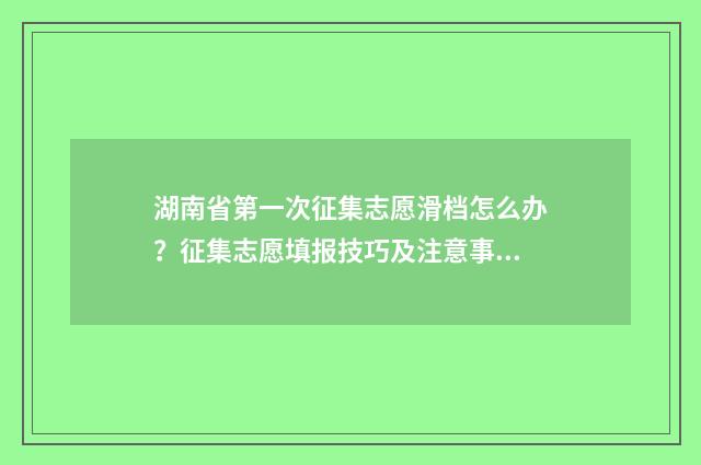 湖南省第一次征集志愿滑档怎么办?征集志愿填报技巧及注意事项解析 湖南省第一次征集志愿时间