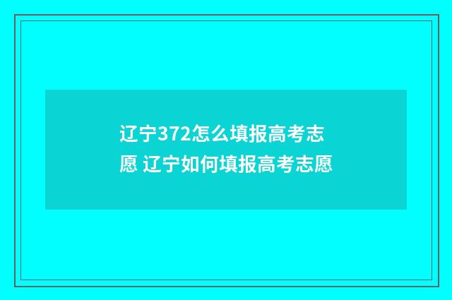 辽宁372怎么填报高考志愿 辽宁如何填报高考志愿