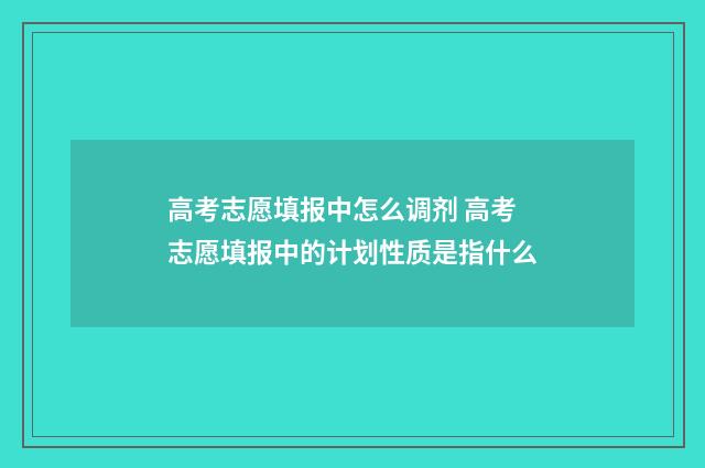 高考志愿填报中怎么调剂 高考志愿填报中的计划性质是指什么