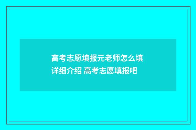 高考志愿填报元老师怎么填 详细介绍 高考志愿填报吧