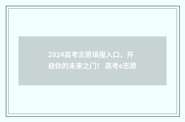 2024高考志愿填报入口，开启你的未来之门！ 高考e志愿