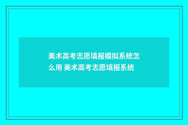 美术高考志愿填报模拟系统怎么用 美术高考志愿填报系统