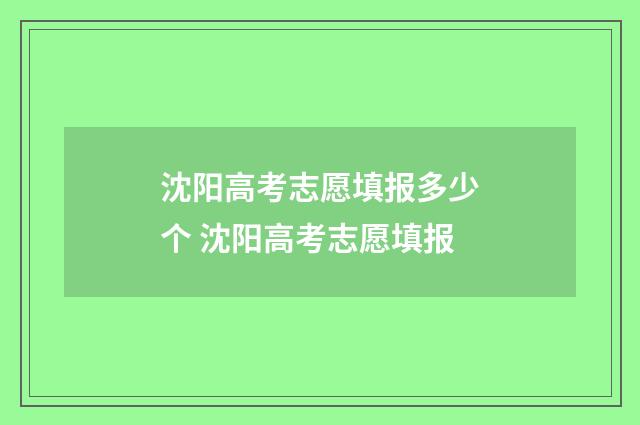 沈阳高考志愿填报多少个 沈阳高考志愿填报