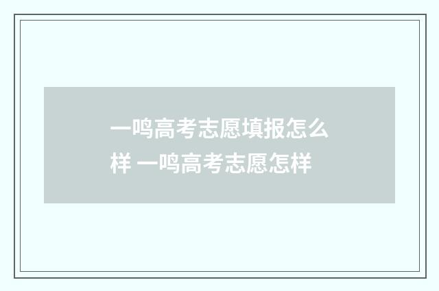 一鸣高考志愿填报怎么样 一鸣高考志愿怎样