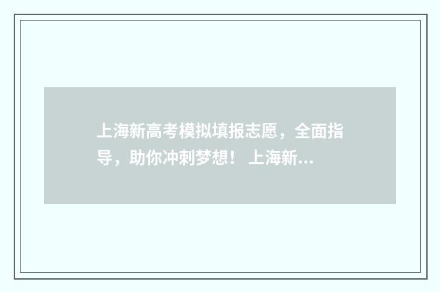 上海新高考模拟填报志愿,全面指导,助你冲刺梦想! 上海新高考全真模拟卷