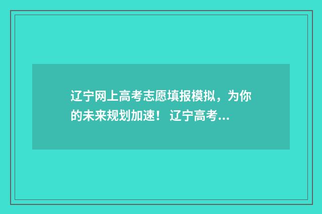 辽宁网上高考志愿填报模拟，为你的未来规划加速！ 辽宁高考平台