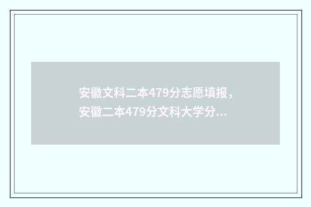 安徽文科二本479分志愿填报,安徽二本479分文科大学分数排名 安徽文科二本分数线2024