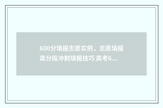 600分填报志愿实例，志愿填报高分段冲刺填报技巧 高考60个志愿怎么录取呢