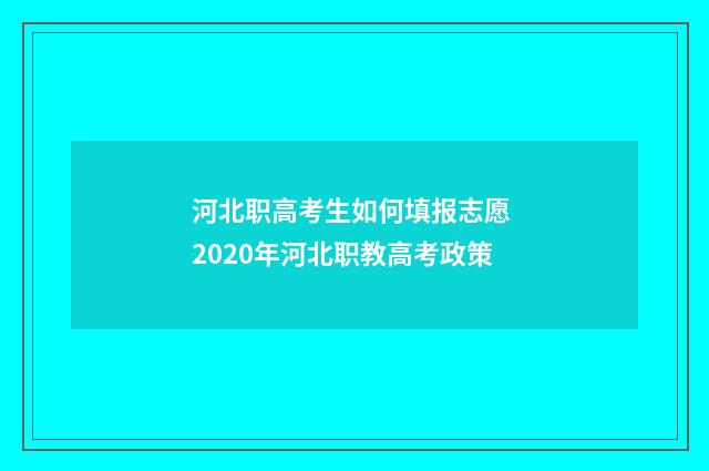 河北职高考生如何填报志愿 2020年河北职教高考政策