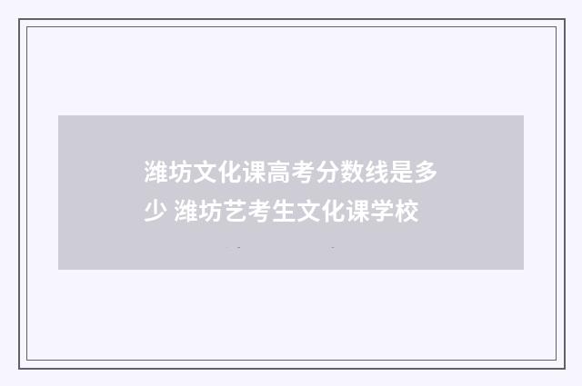 潍坊文化课高考分数线是多少 潍坊艺考生文化课学校
