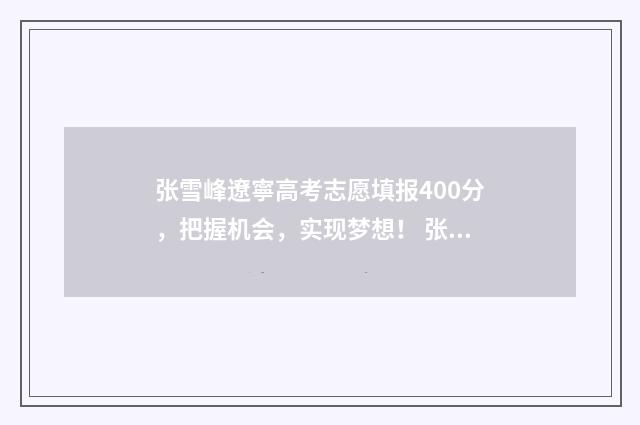 张雪峰遼寧高考志愿填报400分，把握机会，实现梦想！ 张雪峰辽宁高考志愿填报视频全集2024